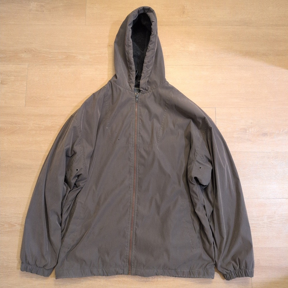 VTG Naturalife Men Medium Fleece Lined Hooded Jacket Gray Full Zip Utility Coat